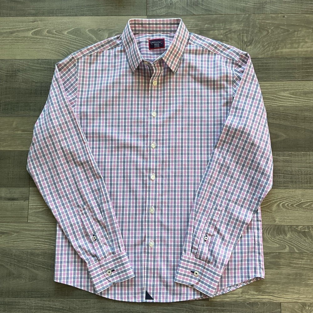 UNTUCKit Dolcetto  Cotton Button Up WF Shirt Men’s MEDIUM Pink/Navy/White Check